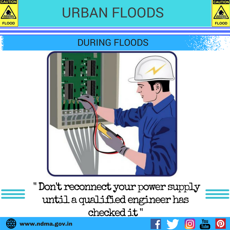 During urban flood – don’t reconnect your power supply until a qualified engineer has checked it 